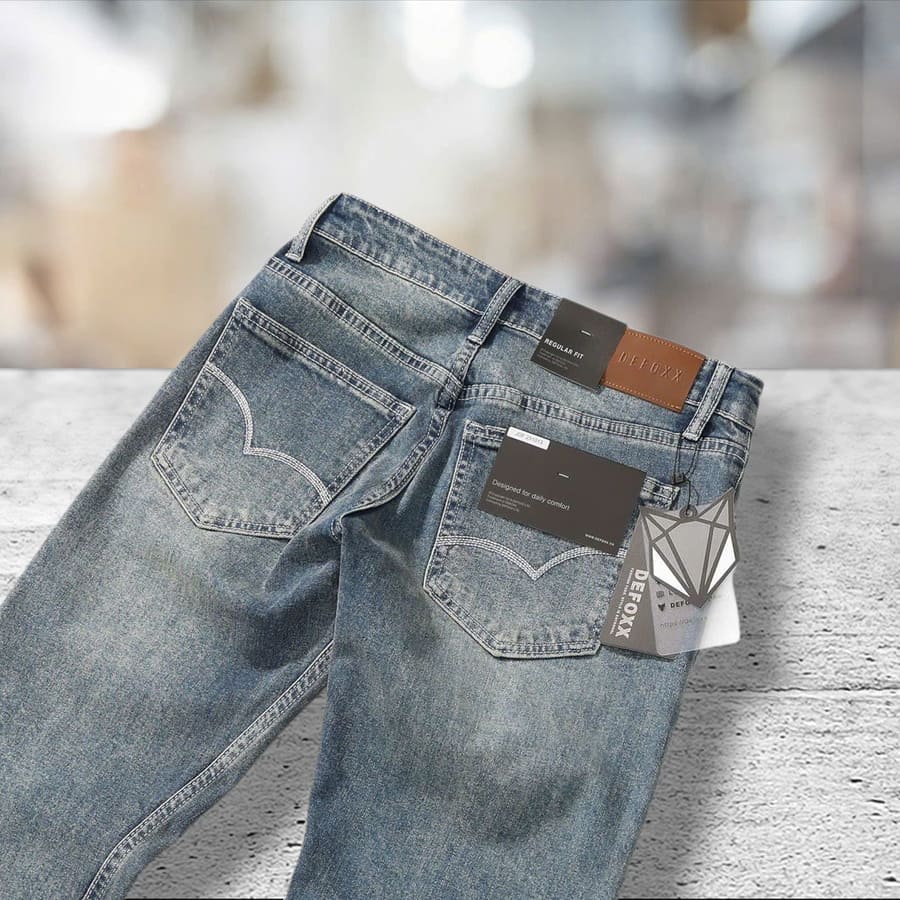 Quần jean nam defoxx ống suông wash đá co giãn - Ảnh 5