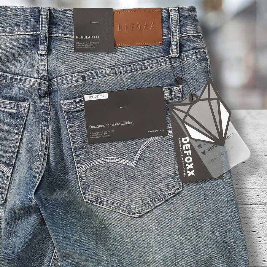 Quần jean nam defoxx ống suông wash đá co giãn - Ảnh 7