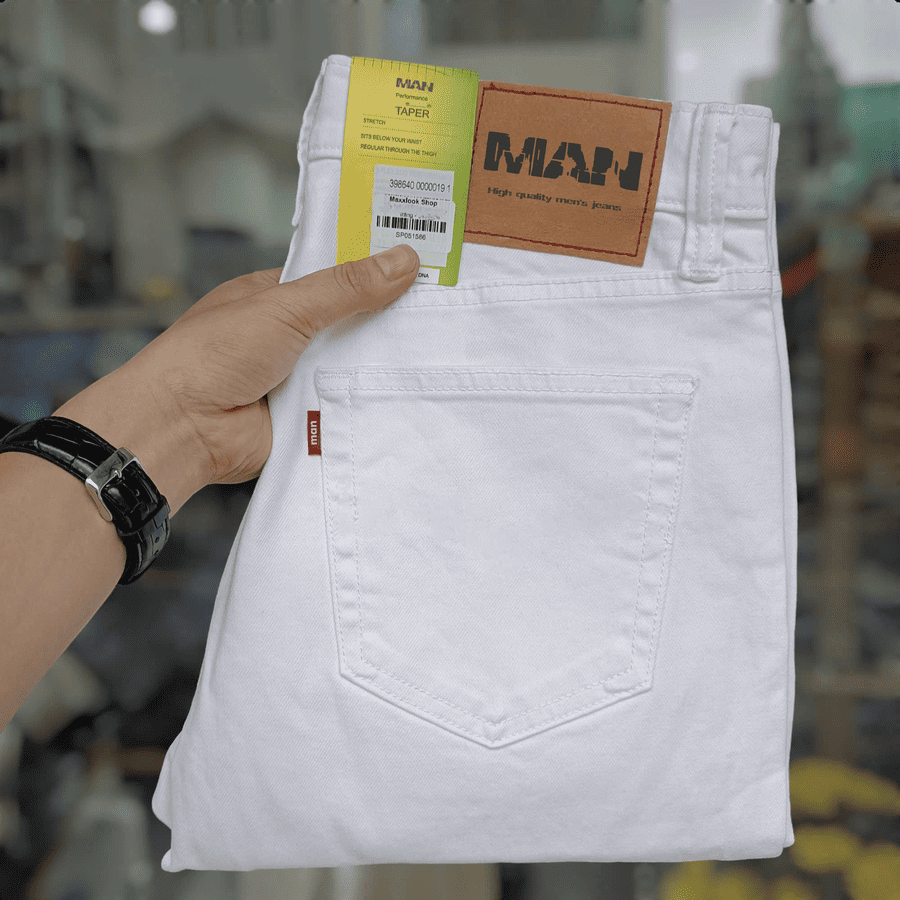 Quần jean nam trắng ống đứng co giãn