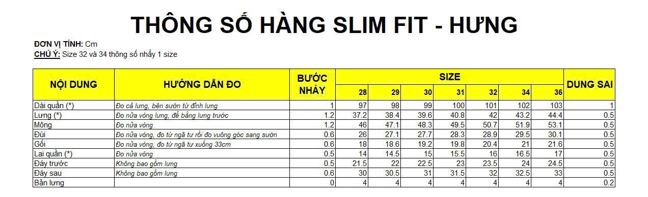 Để chọn đúng size trong bảng số đo chuẩn của quần Defoxx slimfit các size 28 29 30 31 32 34 36, người mặc nên đo vòng eo thực tế trước khi mua.